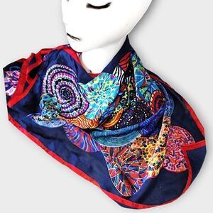 Womens Scarf Silk Blend Navy Red Turquoise Wrap Shawl Large Square Classicore